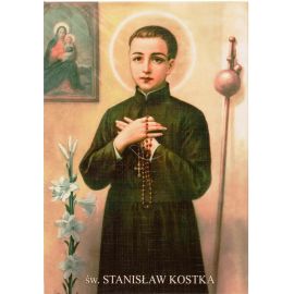 Święty Stanisław Kostka - Ikona dwustronna z modlitwą format A5 - Ikony z  tektury introligatorskiej.