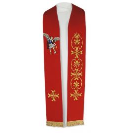 Stuła haftowana czerwona Michał Archanioł - Z POSTACIAMI
