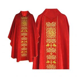 Ornat gotycki czerwony haftowany - tkanina żakard (53) - Ornaty czerwone