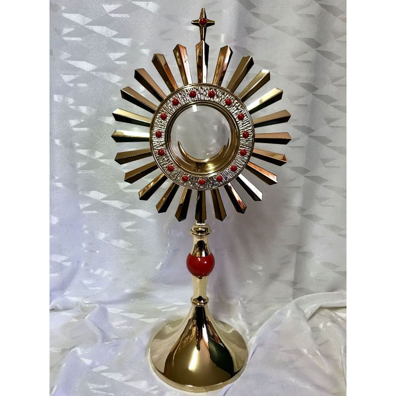 Monstrancja mosiężna, pozłacana - 46 cm (D9) - Monstrancja mosiężna, pozłacana - 46 cm (D9)