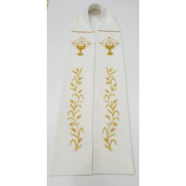 Stuła kapłańska ecru haftowana - kłosy, kielich (1) - EUCHARYSTYCZNE
