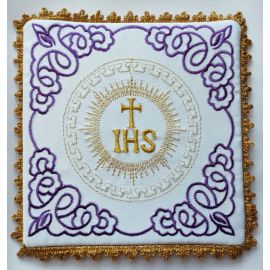 Palka haftowana biała, fiolet IHS (5) - kolor ecru
