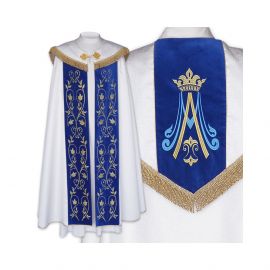 Kapa srebrna wzór Maryjny - niebieskie pasy (16) - KAPY LITURGICZNE