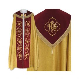 Kapa  złota wzór gotycki - tkanina żakard, aksamitne pasy (18) - KAPY LITURGICZNE