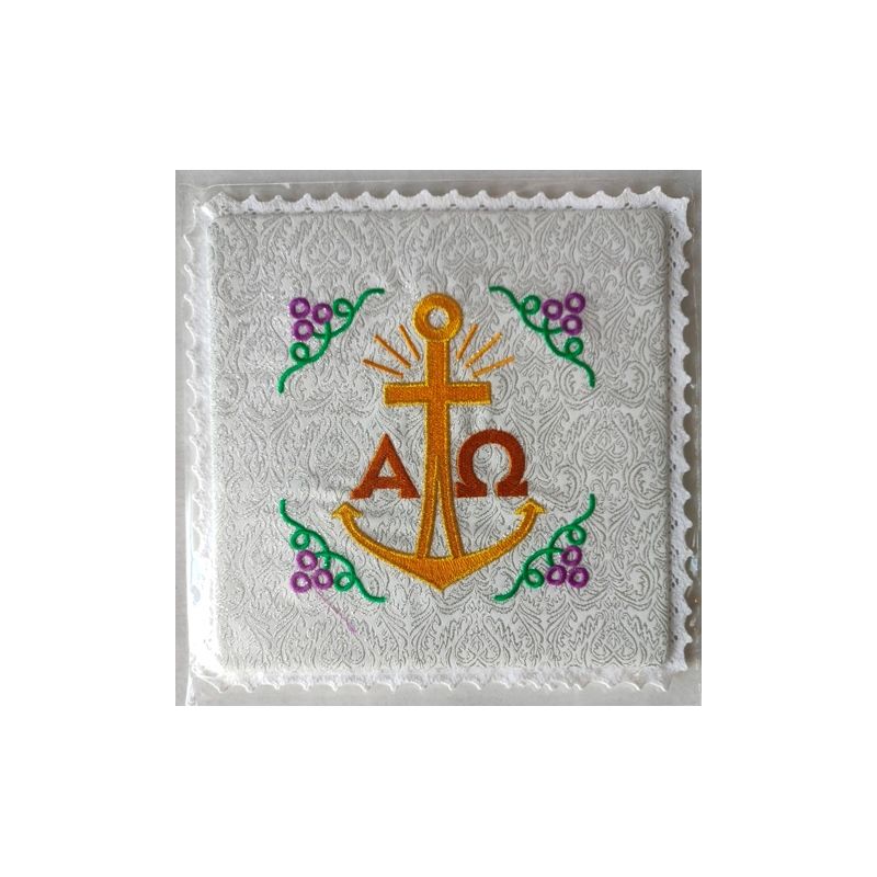 Palka haftowana ecru, srebrne wzory - Alfa i Omega - Palka haftowana ecru, srebrne wzory - Alfa i Omega