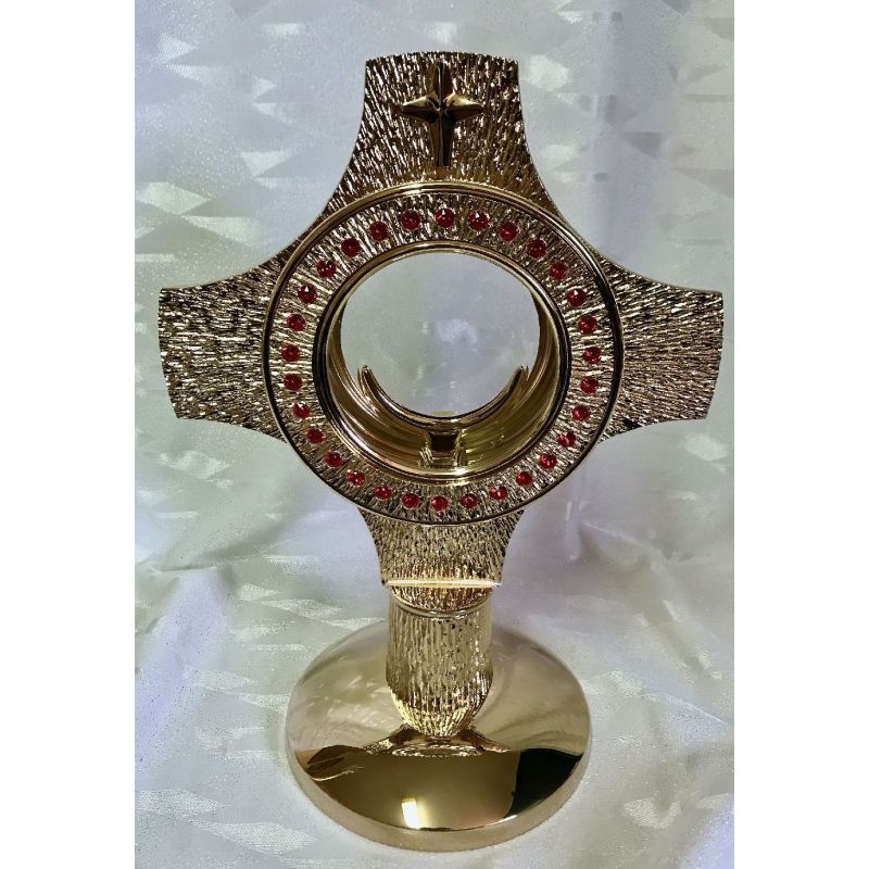 Monstrancja mosiężna, pozłacana - 29 cm (D46) - Monstrancja mosiężna, pozłacana - 29 cm (D46)