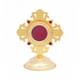 Relikwiarz mosiężny, pozłacany z rubinami - 13 cm