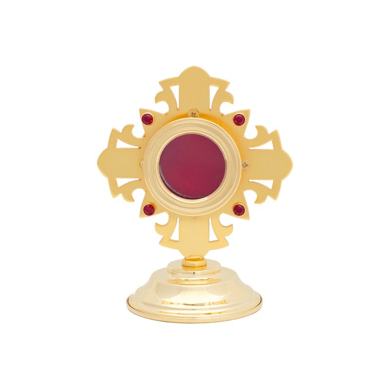 Relikwiarz mosiężny, pozłacany z rubinami - 13 cm - Relikwiarz mosiężny, pozłacany z rubinami - 13 cm