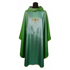 Ornat zielony, błyszczący, haft na tkaninie (2)