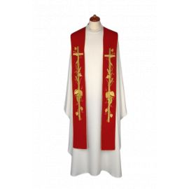 Stuła haftowana - kolory liturgiczne, bogaty haft (12) - EUCHARYSTYCZNE