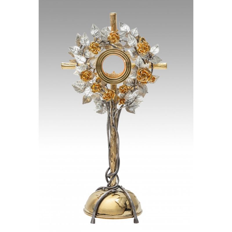 Monstrancja złocona w kształcie krzewu róży - 70 cm (S038) - Monstrancja złocona w kształcie krzewu róży - 70 cm (S038)