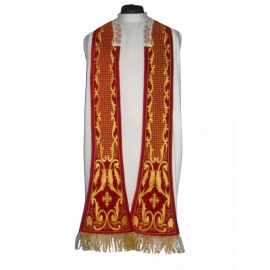 Ornat rzymski czerwony haftowany motyw eucharystyczny, aksamit (75) - zdjęcie 2 - Ornat rzymski czerwony haftowany motyw eucharystyczny, aksamit (75)
