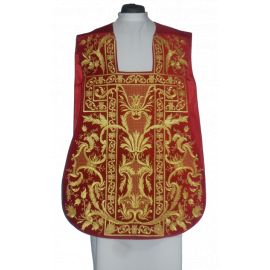 Ornat rzymski czerwony haftowany motyw eucharystyczny, aksamit (75) - Ornaty rzymskie