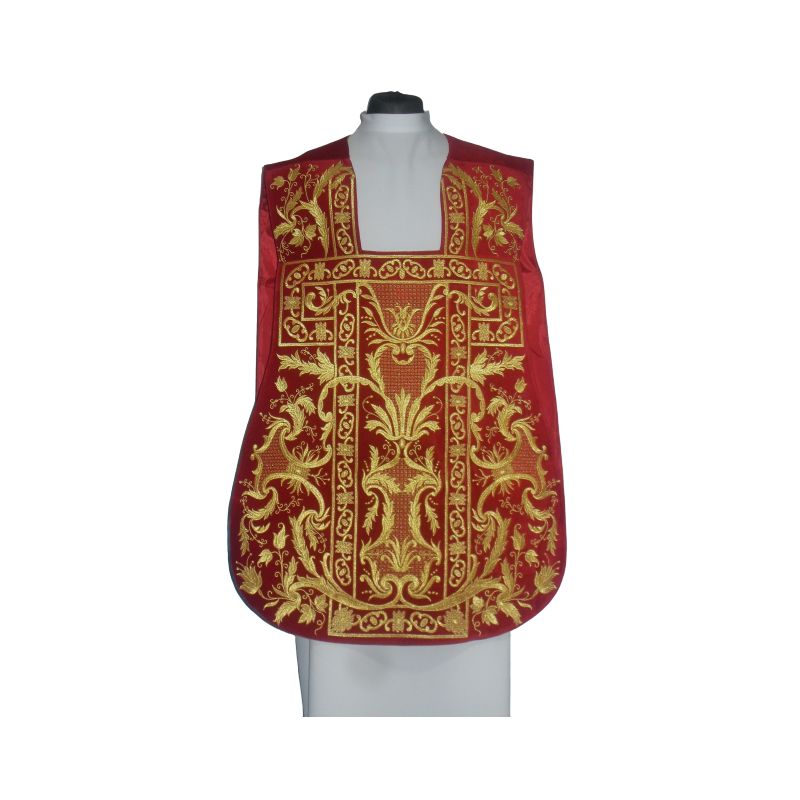 Ornat rzymski czerwony haftowany motyw eucharystyczny, aksamit (75) - Ornat rzymski czerwony haftowany motyw eucharystyczny, aksamit (75)
