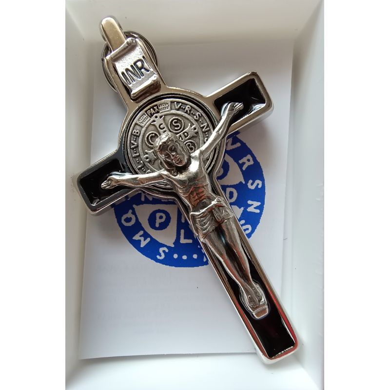 Krzyż Św. Benedykta, metalowy w kolorze srebrnym 8 x 4,2 cm - Krzyż Św. Benedykta, metalowy w kolorze srebrnym 8 x 4,2 cm