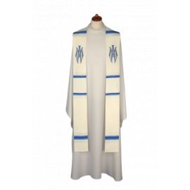 Stuła haftowana Maryjna - biało - niebieska (9) - EUCHARYSTYCZNE