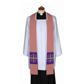 Stuła różowa do kazań, krótka, naszywane krzyże (2) - EUCHARYSTYCZNE