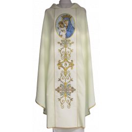 Ornat haftowany Matka Boża Kościoła - materiał gładki ecru - Ornaty Maryjne