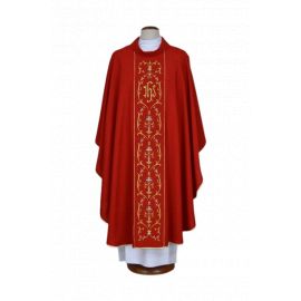 Ornat czerwony haftowany - IHS (20) - Ornaty czerwone