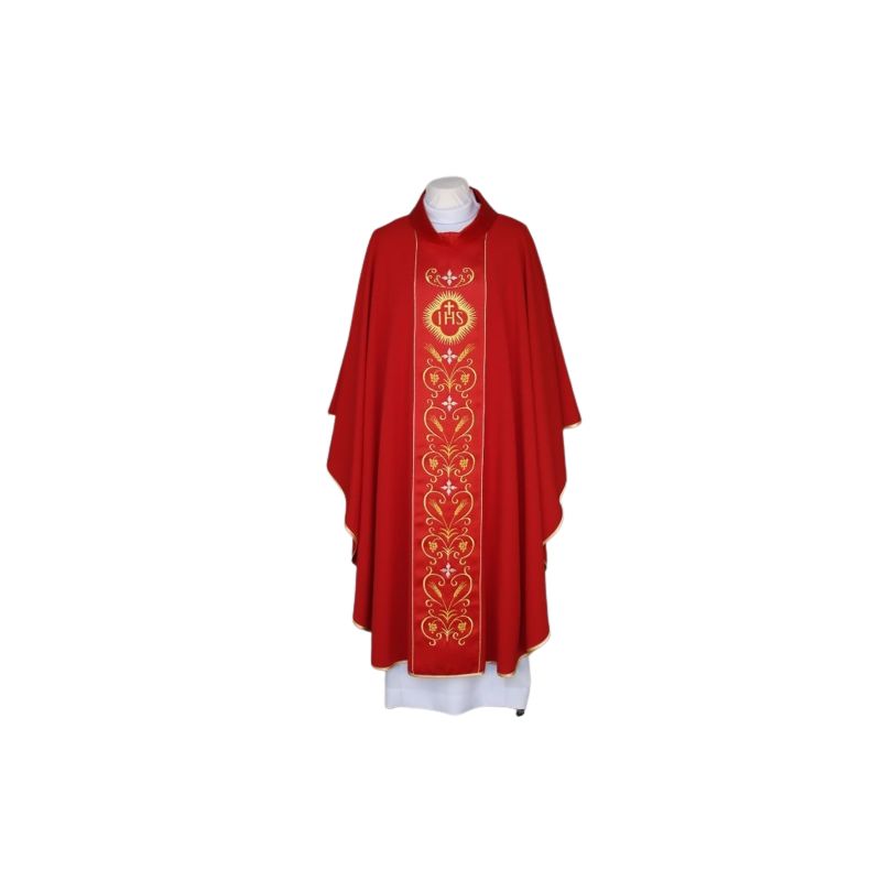 Ornat czerwony haftowany, pas atłasowy - IHS (23) - Ornat czerwony haftowany, pas atłasowy - IHS (23)