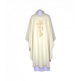 Ornat ecru, pas haftowany - Krzyż, kłosy (119) - Ornaty białe/ ecru