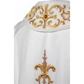 Ornat bogato haftowany, ozdobne kamienie - ecru (H61) - zdjęcie 5 - Ornat bogato haftowany, ozdobne kamienie - ecru (H61)