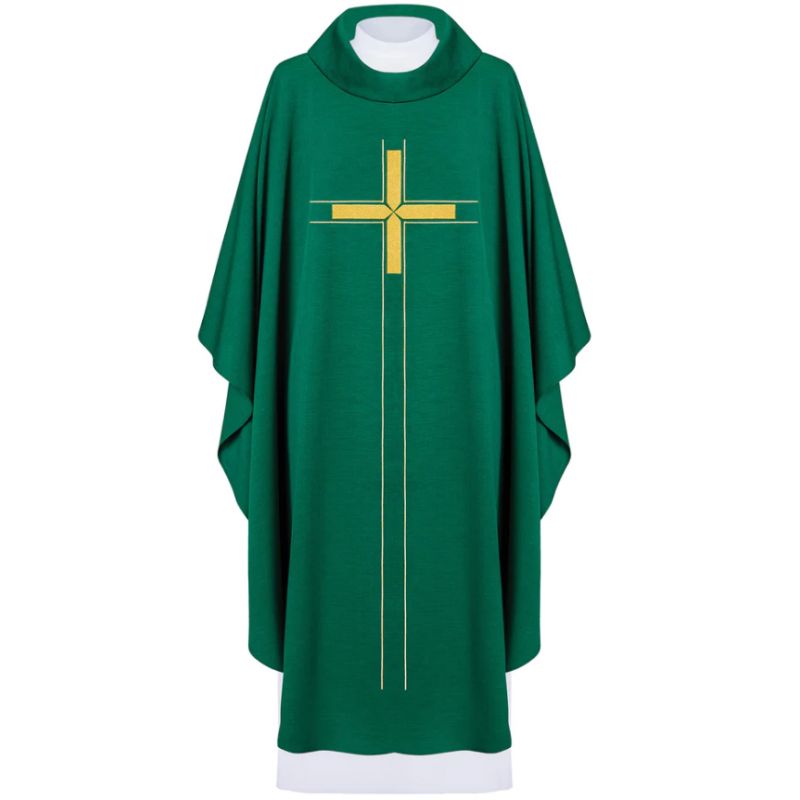 Ornat haftowany z krzyżem - zielony (H73) - Ornat haftowany z krzyżem - zielony (H73)
