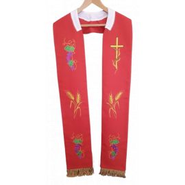 Stuła czerwona haftowana do koncelebry (1) - EUCHARYSTYCZNE