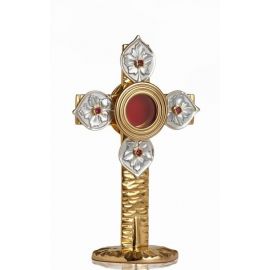 Relikwiarz mosiężny, złocony 22 cm - Krzyż z listkami (4S)