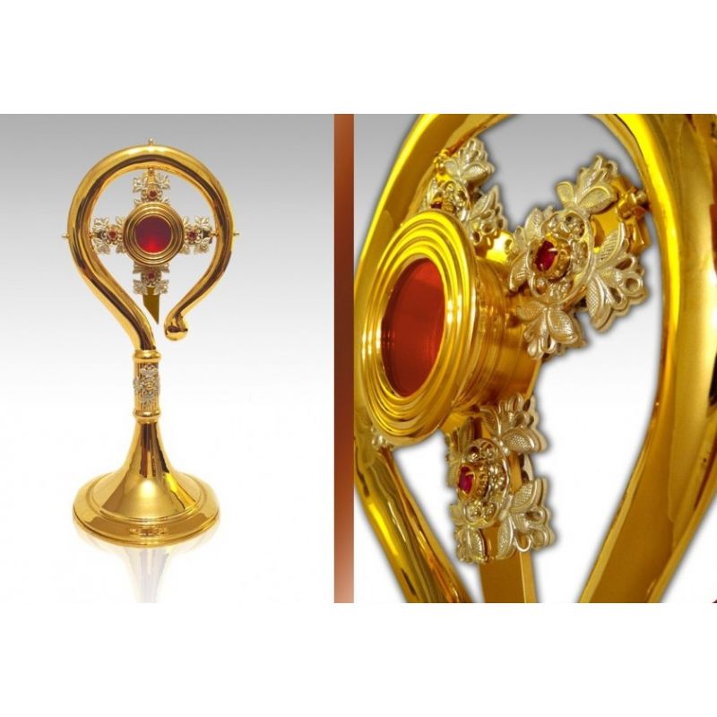 Relikwiarz mosiężny, złocony 37 cm - w formie pastorału (5S) - Relikwiarz mosiężny, złocony 37 cm - w formie pastorału (5S)