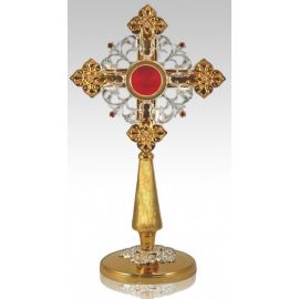 Relikwiarz mosiężny, złocony 40 cm - w formie krzyża (6S)