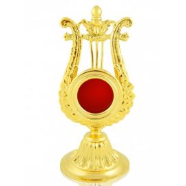 Relikwiarz mosiężny, złocony 15 cm - Harfa (10S)