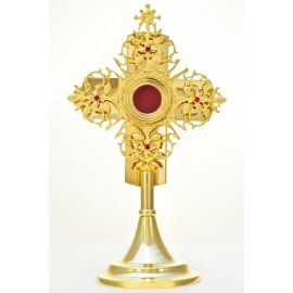 Relikwiarz mosiężny, złocony 33 cm - (11S)