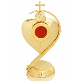 Relikwiarz mosiężny, złocony w formie serca 22 cm - (19S)