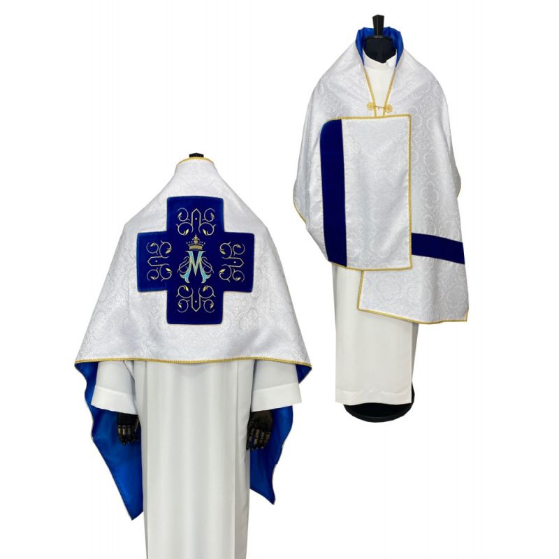 Welon liturgiczny ecru, pasy aksamit - Maryjny (30) - Welon liturgiczny ecru, pasy aksamit - Maryjny (30)
