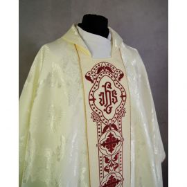 Ornat gotycki, materiał żakard, ecru (59) - Ornaty białe/ ecru