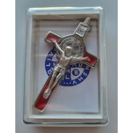 Krzyż Św. Benedykta, metalowy, emalia czerwona 8 x 4,2 cm - KRZYŻE, KRZYŻYKI