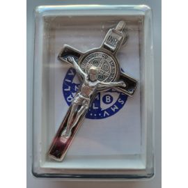 Krzyż Św. Benedykta, metalowy, emalia brązowa 8 x 4,2 cm - KRZYŻE, KRZYŻYKI