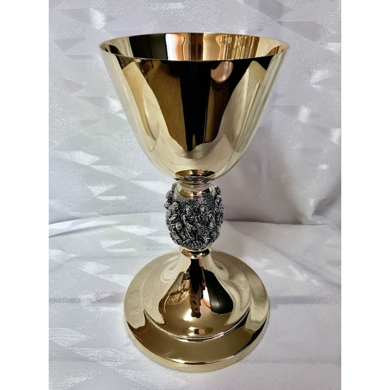 Kielich mszalny, nodus sceny z Kany Galilejskiej, pozłacany i oksydowany - 20 cm (22D) - Kielich mszalny, nodus sceny z Kany Galilejskiej, pozłacany i oksydowany - 20 cm (22D)