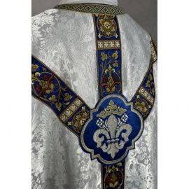 Ornat semi gotycki + stuła, bursa, manipularz, welon na kielich - tkanina żakard (16K) - zdjęcie 2 - Ornat semi gotycki + stuła, bursa, manipularz, welon na kielich - tkanina żakard (16K)