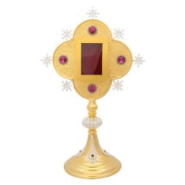 Relikwiarz pozłacany, ornamenty srebrzone, wysokość 42 cm (29)