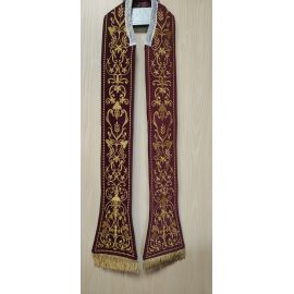 Stuła bordowa z motywem eucharystycznym, aksamit - 120 cm - EUCHARYSTYCZNE