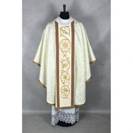 Ornat gotycki, haftowany IHS, tkanina żakard (10K) - zdjęcie 2 - Ornat gotycki, haftowany IHS, tkanina żakard (10K)
