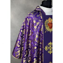 Ornat gotycki fioletowy, haftowany Serce w Koronie (16K) - zdjęcie 3 - Ornat gotycki fioletowy, haftowany Serce w Koronie (16K)