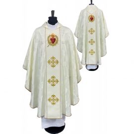 Ornat gotycki biały, haftowany - Serce w Koronie (77K) - Ornaty białe/ ecru