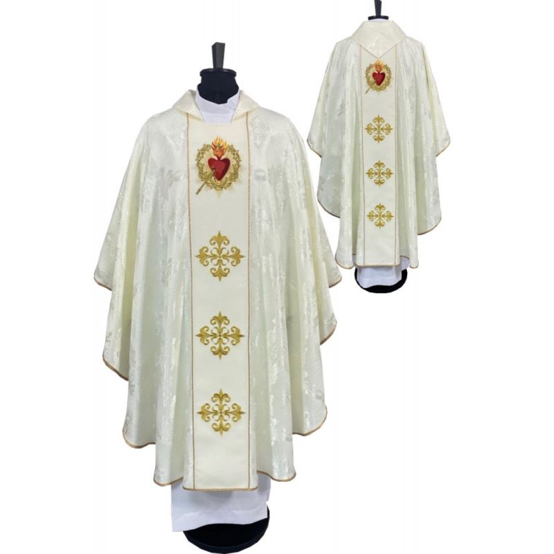 Ornat gotycki biały, haftowany - Serce w Koronie (77K) - Ornat gotycki biały, haftowany - Serce w Koronie (77K)