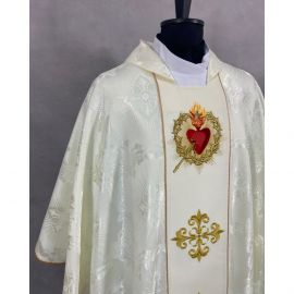 Ornat gotycki biały, haftowany - Serce w Koronie (77K) - zdjęcie 2 - Ornat gotycki biały, haftowany - Serce w Koronie (77K)