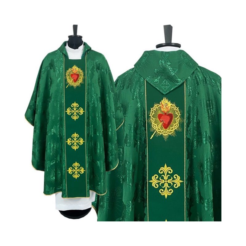 Ornat gotycki zielony, haftowany - Serce w Koronie (79K) - Ornat gotycki zielony, haftowany - Serce w Koronie (79K)