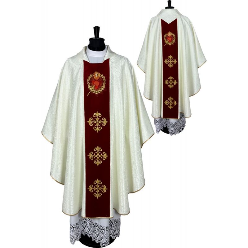 Ornat gotycki biały, haftowany, pas aksamit - Serce w Koronie (83K) - Ornat gotycki biały, haftowany, pas aksamit - Serce w Koronie (83K)