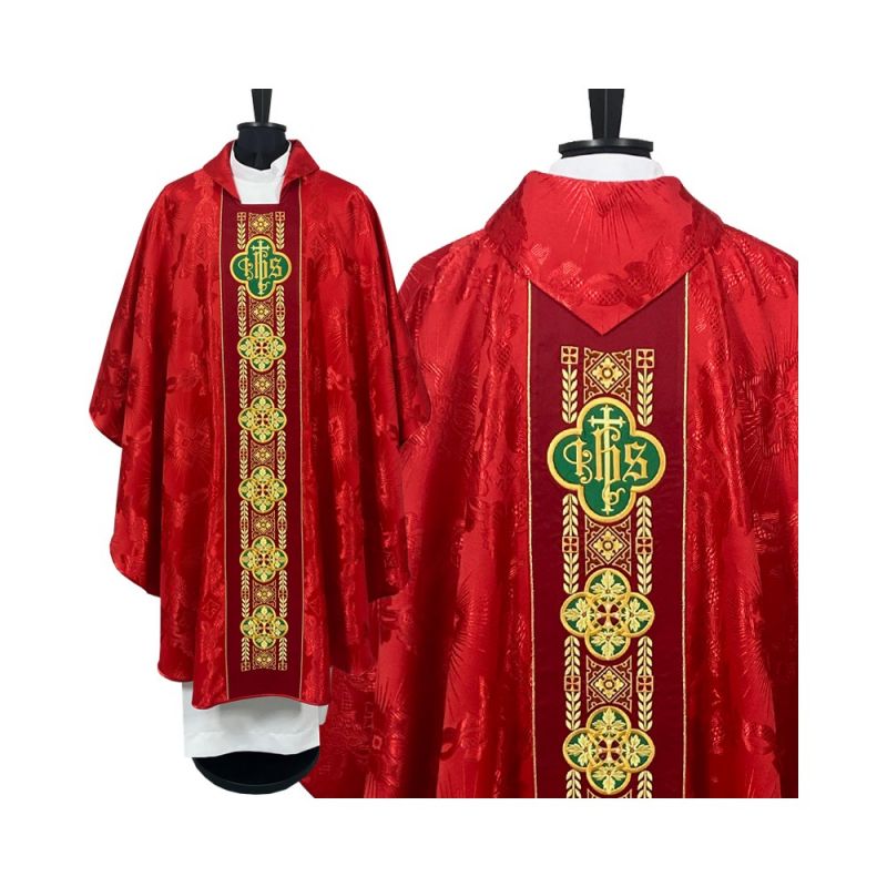 Ornat gotycki czerwony, haftowany IHS (112K) - Ornat gotycki czerwony, haftowany IHS (112K)